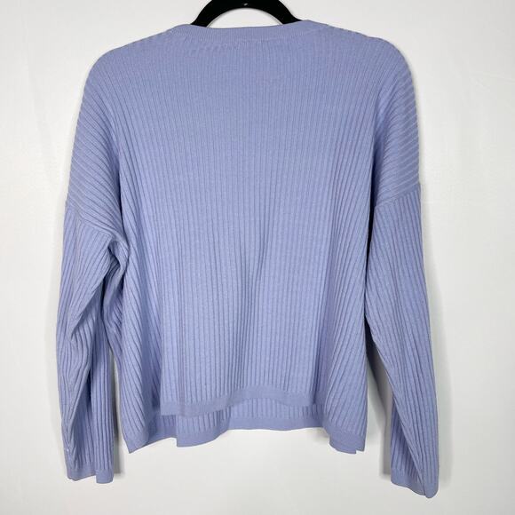 Eileen Fisher Small S Light Blue Ribbed Knit Wool Blend Long Sleeve Boxy Sweater - Picture 2 of 6